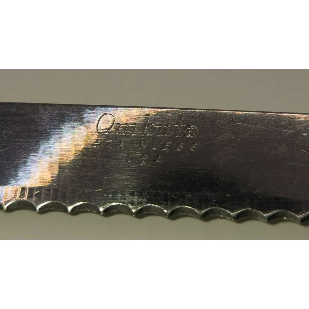 Vintage Quikut USA Serrated Kitchen Utility Knife with Fork Tip - Bright Yellow